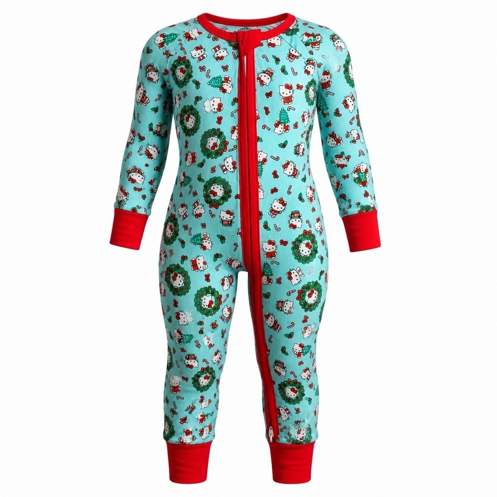 Hello Kitty Christmas Bamboo Viscose Sleeper Mint Red Zipper Romper 9/12M